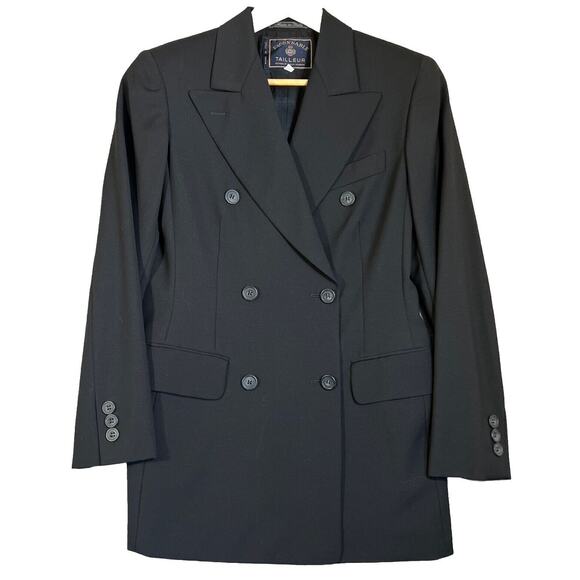 Faconnable Blazer Womens Size 2 Black Wool Double Breasted Career Classic Italy - Picture 1 of 15